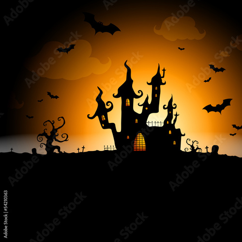 Vector Illustration of a Scary Halloween Background with Castle