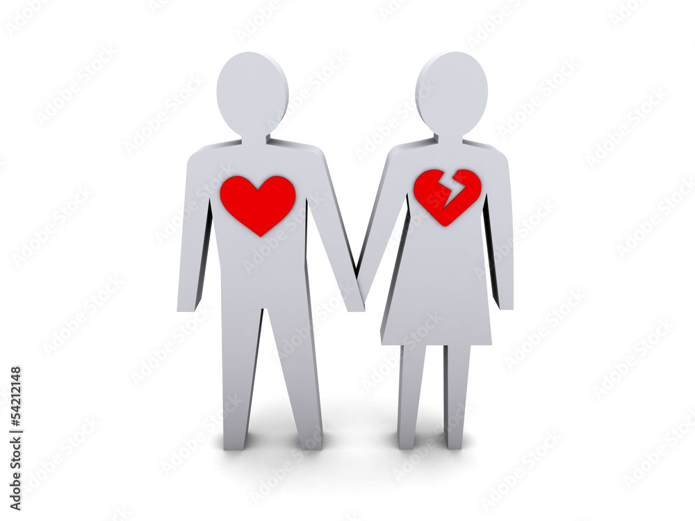 Couple. Woman with broken heart. Concept 3D illustration. Couple. Woman with broken heart. Concept 3D illustration.