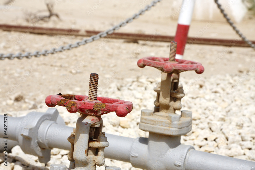 Pressure valves in the First oil well in the Persian Gulf Stock Photo