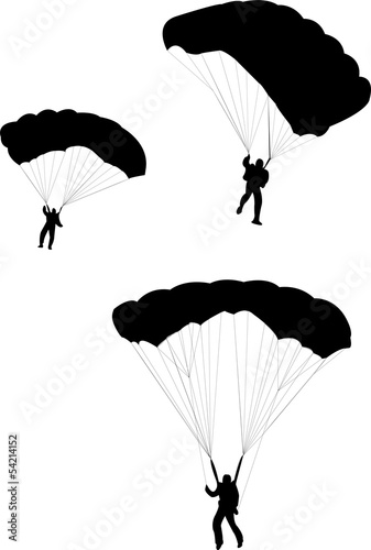 Silhouette of sky diver with open parachute - vector