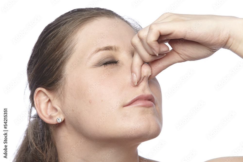 Warum Geht Meine Nase Abends Immer Zu Frau hält sich die Nase zu Stock Photo | Adobe Stock