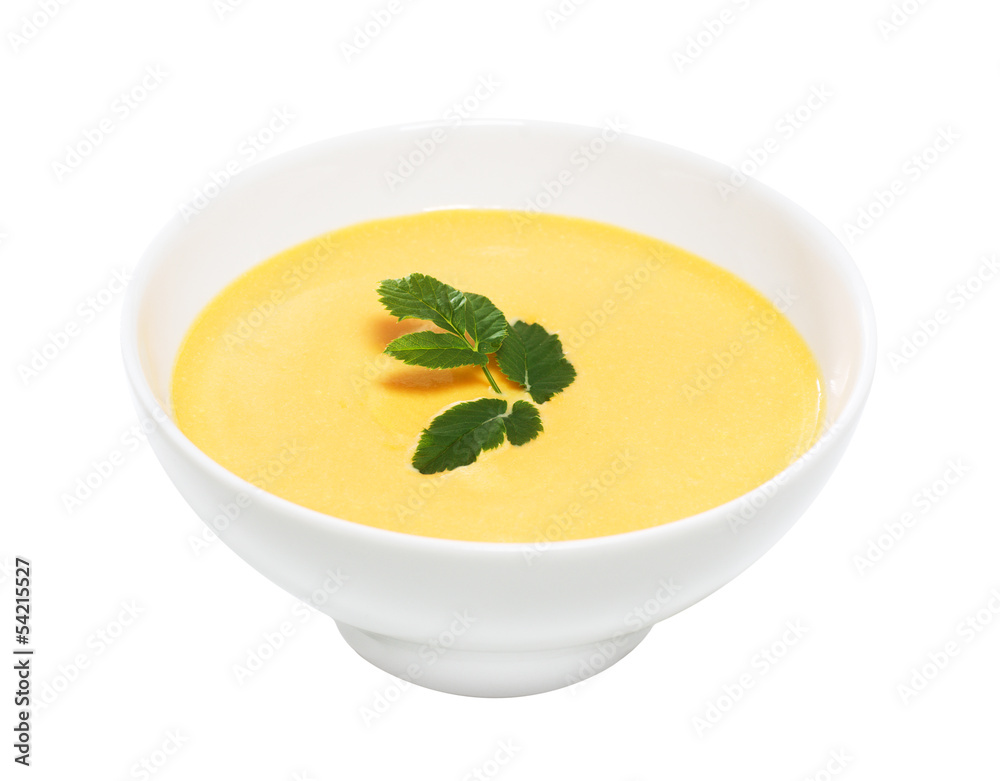 Cream of pumpkin soup, isolated Cream of pumpkin soup, isolated