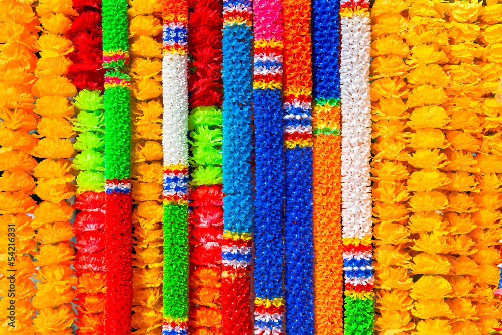 Artificial garlands are used to worship the sacred in Thailand