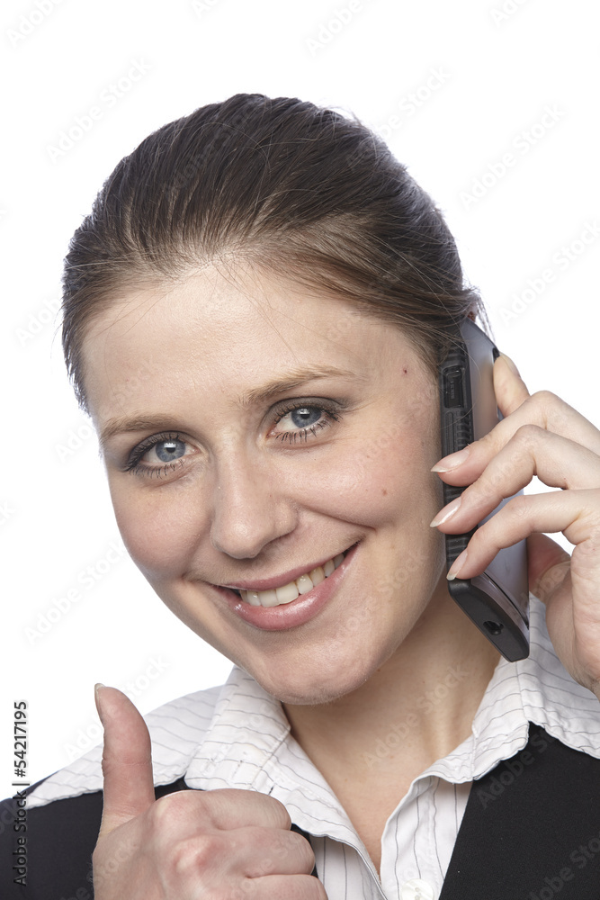Businessfrau beim Telefonieren - Daumen hoch Businessfrau beim Telefonieren - Daumen hoch