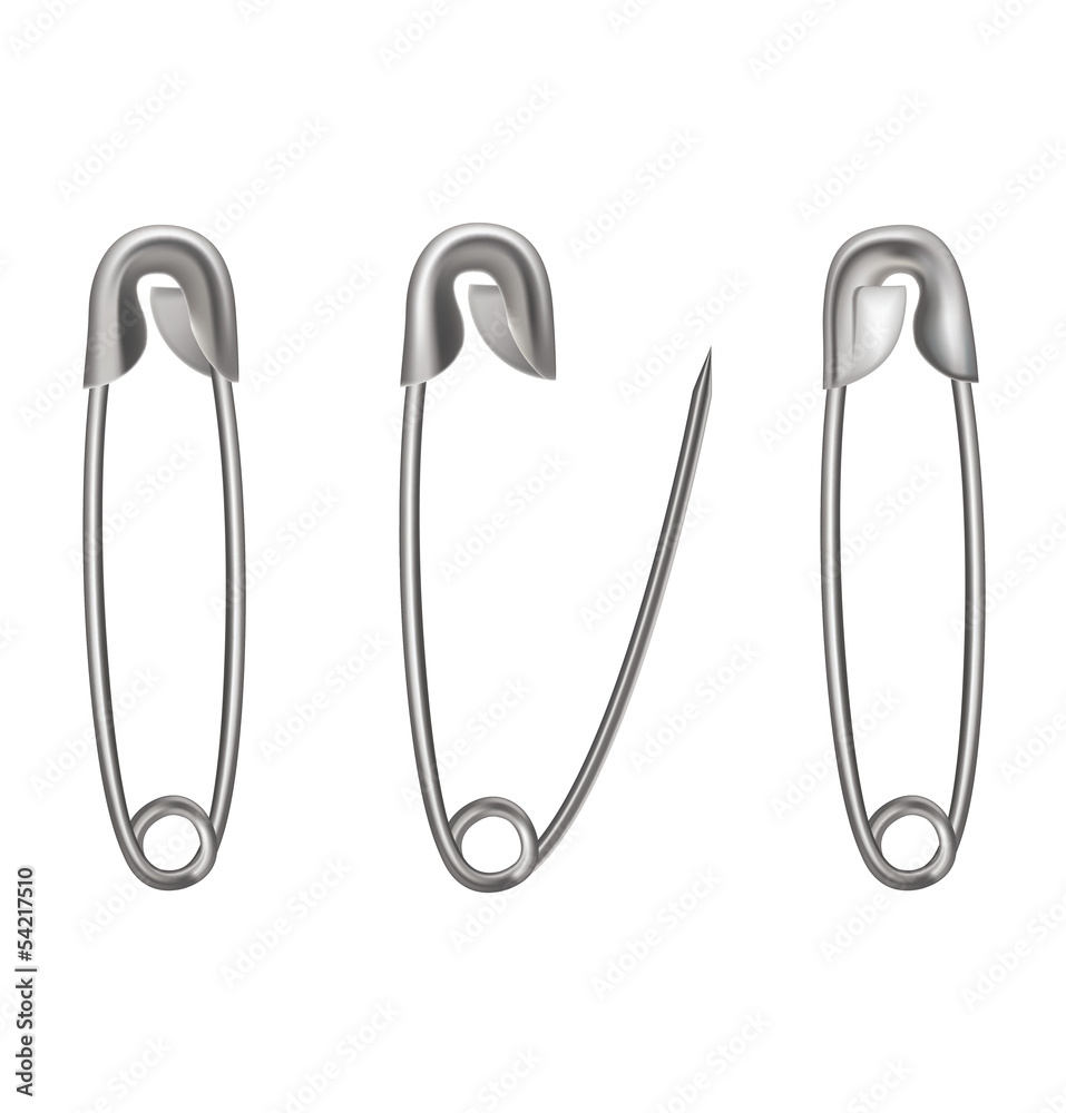 Metal safety pin isolated on white. Vector illustration Metal safety pin isolated on white. Vector illustration
