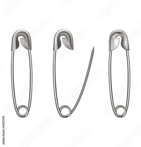 Metal safety pin isolated on white. Vector illustration