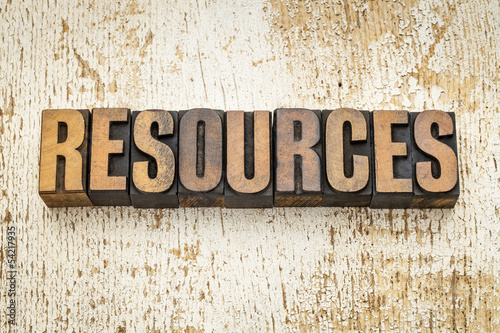resources word in wood type photo