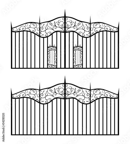 Forged gate with sharp spikes and doors isolated on white