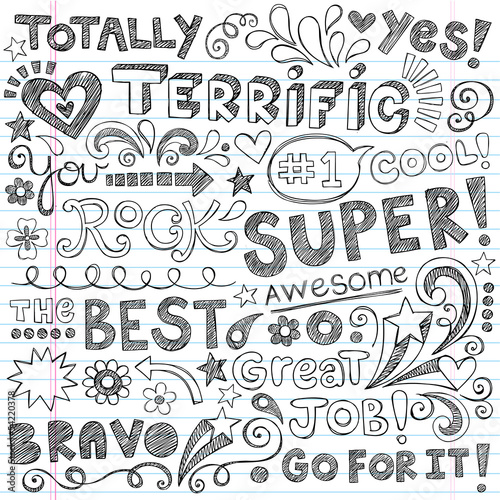 Good Work Super Student Praise Phrases Back to School Doodles