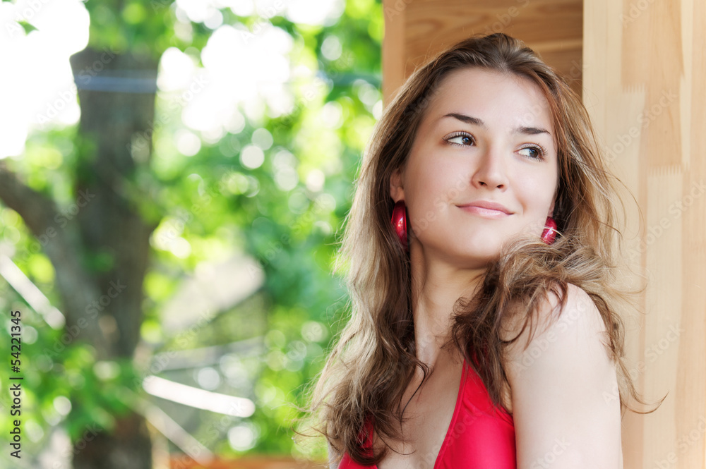 Outdoor fashion portrait of young girl.