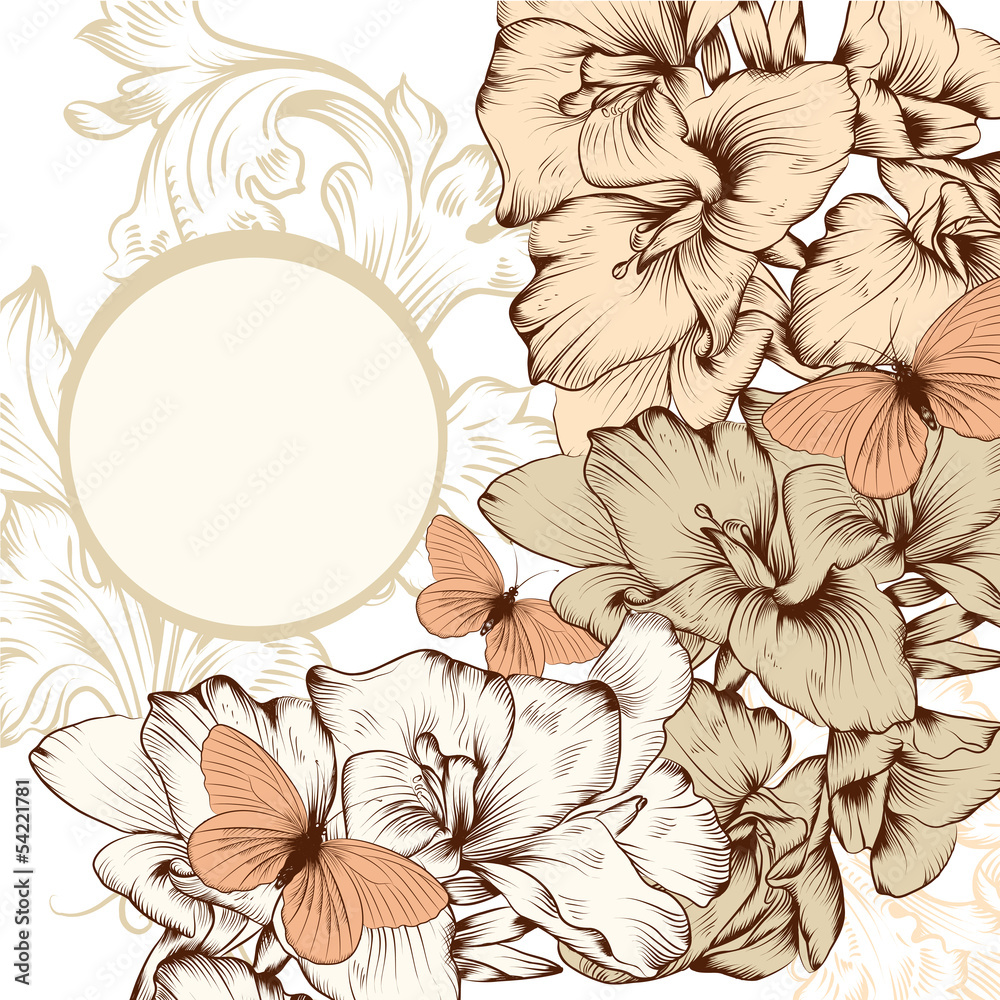 Fototapeta premium Floral background with flowers and space for text