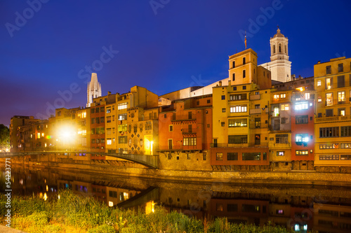 night view of Onyar and picturesque houses in Girona