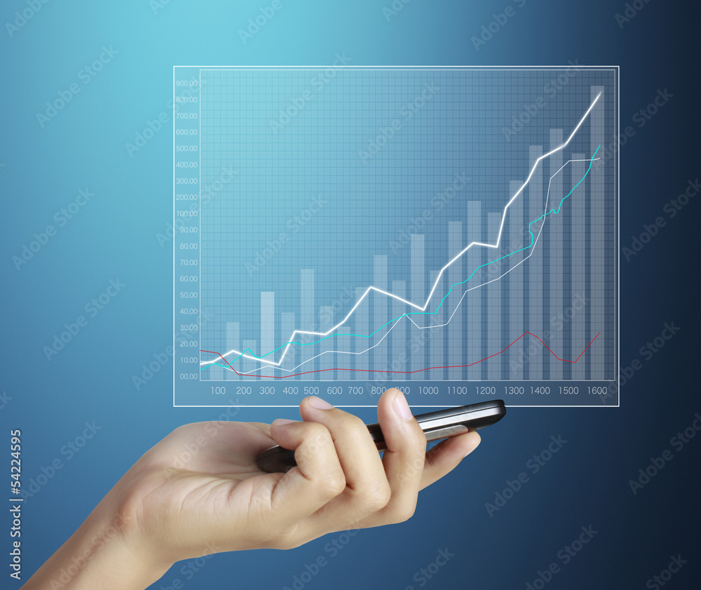 hand showing graph on generic smarphone hand showing graph on generic smarphone