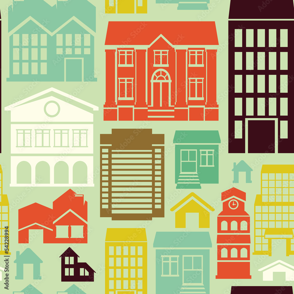 Vector seamless pattern with houses and buildings