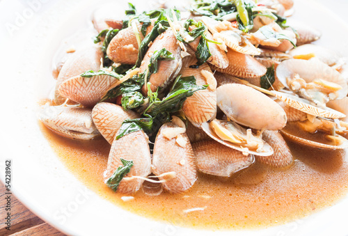 Stir fried clams with roasted chili paste, thai food