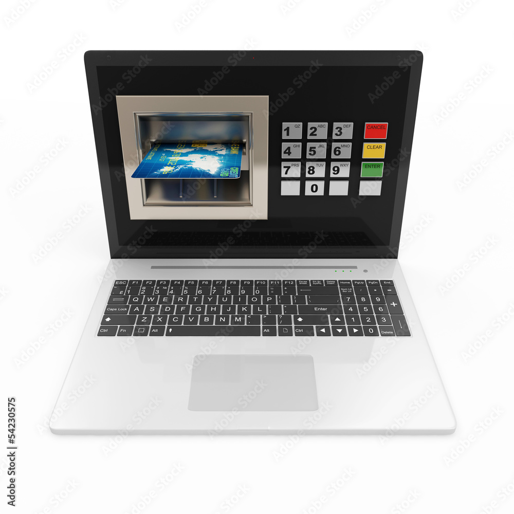 Modern Laptop with ATM and Credit Card Modern Laptop with ATM and Credit Card