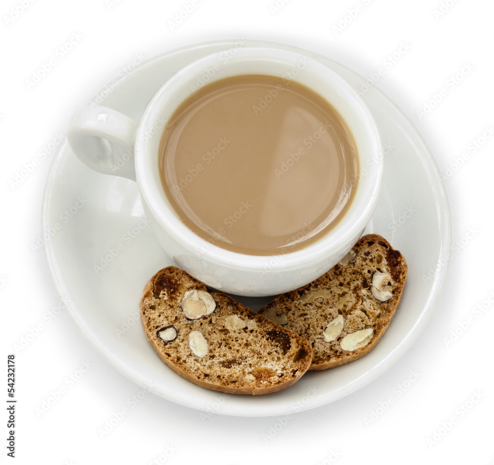 Isolated Coffee Cup & Biscotti
