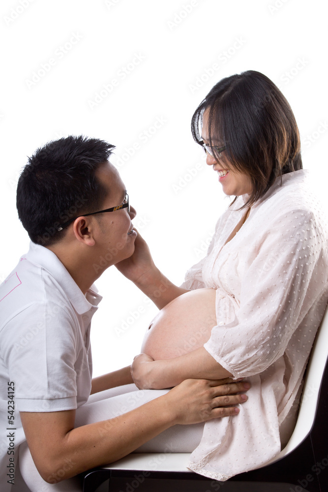 Lovely pregnant with her husband used hand touched torso Lovely pregnant with her husband used hand touched torso
