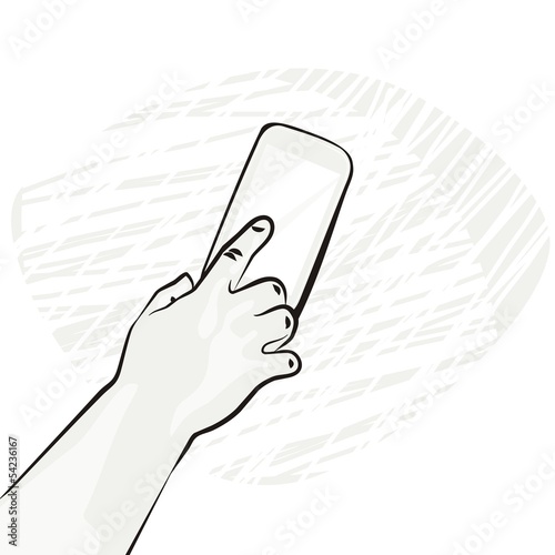 palec na telefonie ilustracja monochrom nowe technologie