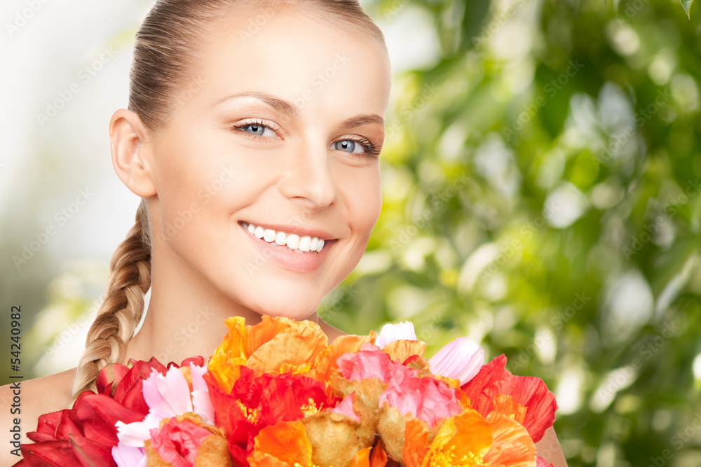young woman with bouquet of flowers young woman with bouquet of flowers
