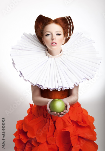 Retro Style. Styled Redhead Woman Duchess in Vintage Frill