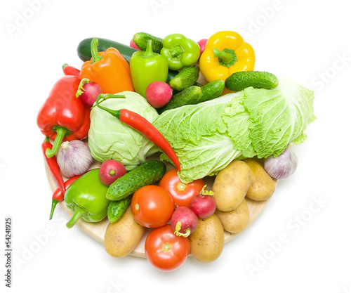 Vegetables on a white background - top view