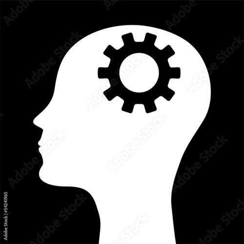 silhouette of a man's head with a picture of the mechanism