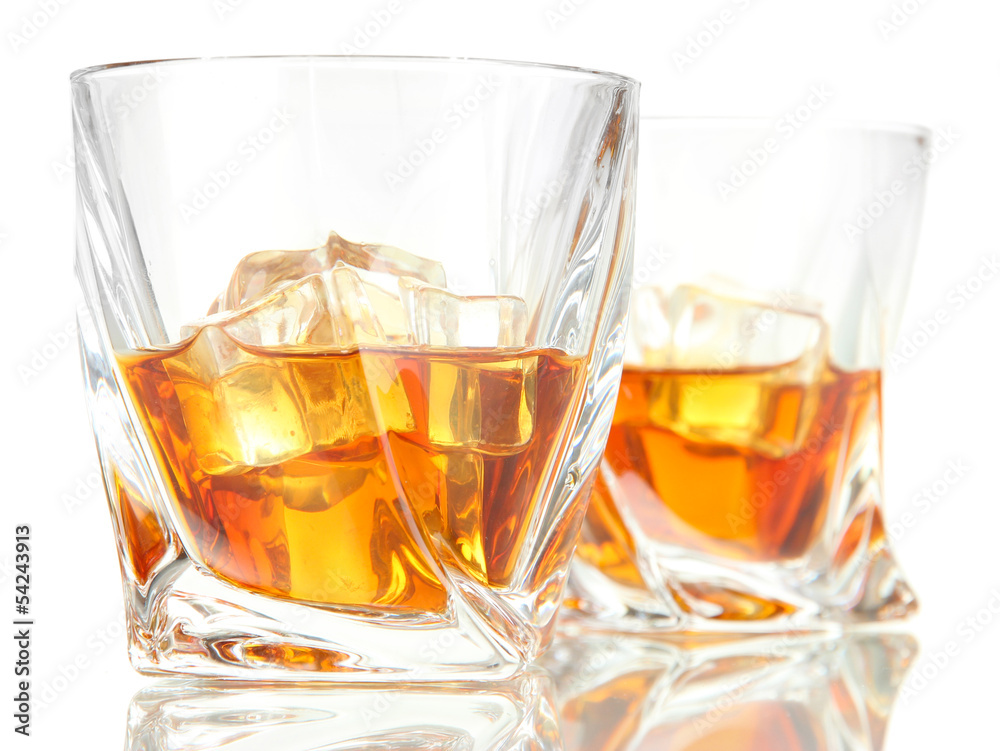 Two glasses of scotch whiskey, isolated on white Two glasses of scotch whiskey, isolated on white
