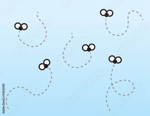 Multiple flies with trails and blue background