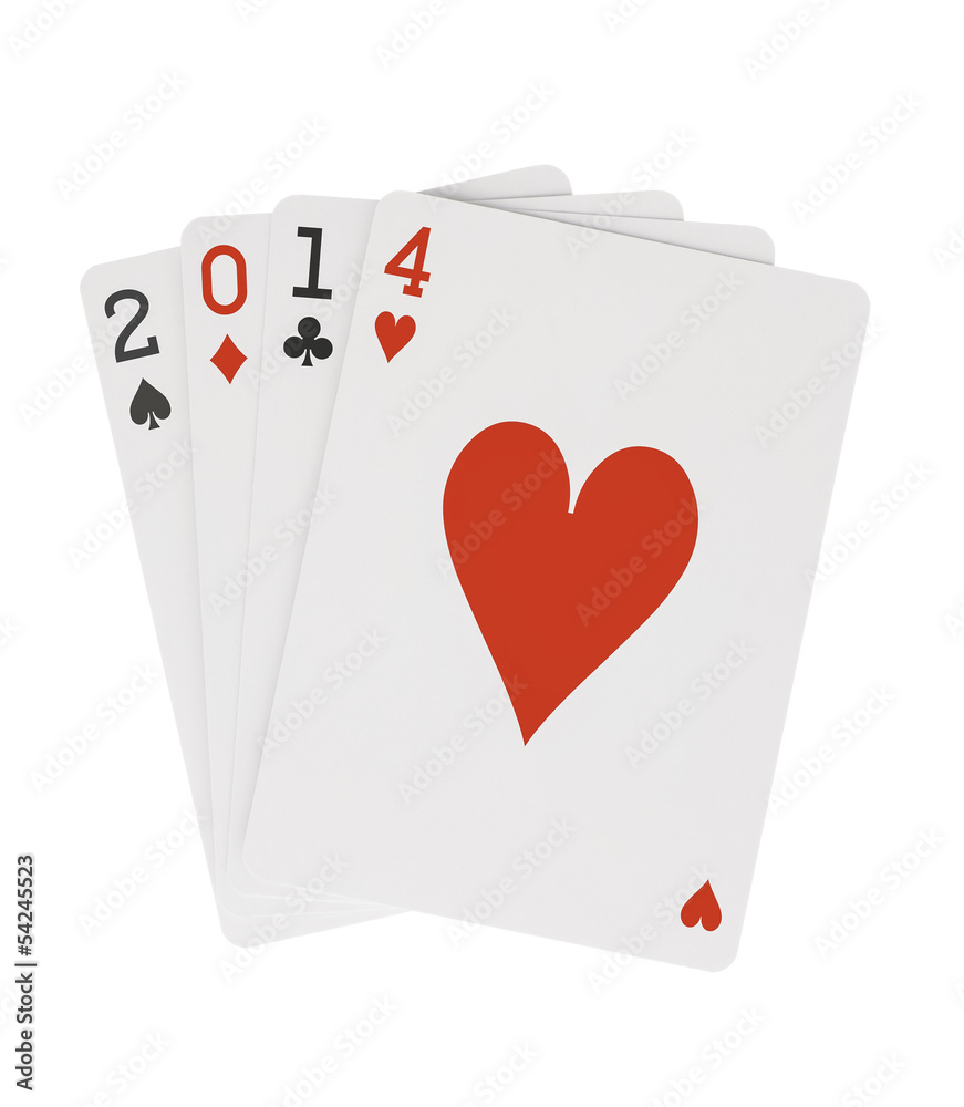 Fototapeta premium Year 2014 Playing Cards with Hearts on Top Clipping Path