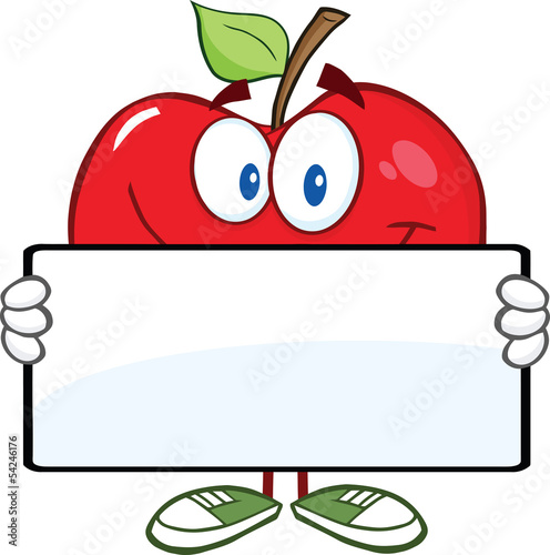 Smiling Red Apple Character Holding A Banner