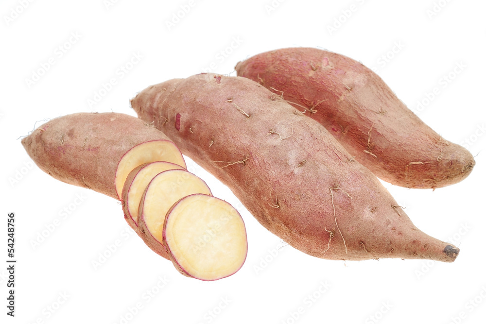 Vegetarian vegetable sweet potatoes in the section. On a white b Vegetarian vegetable sweet potatoes in the section. On a white b