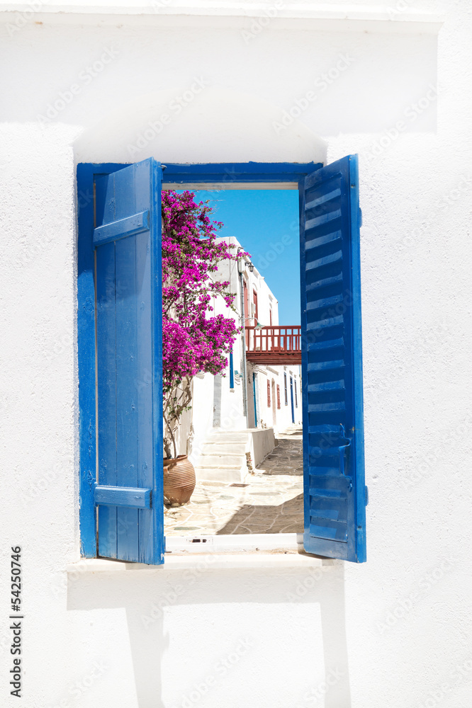 Fototapeta Tradycyjny grecki okno na Sifnos wyspie, Grecja