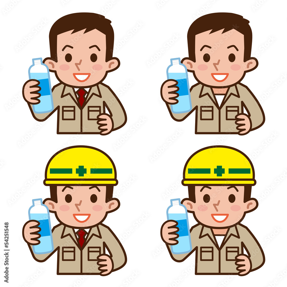 水を飲む作業員のセット