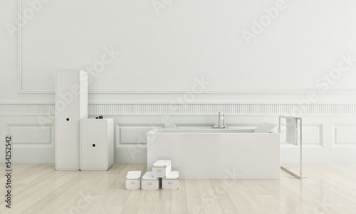 Modern white color bathroom with design bathtub