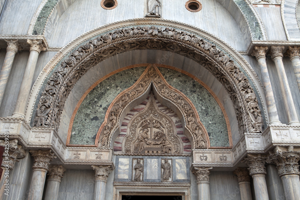Venice -  columns in the portal of the balica of St. Mark