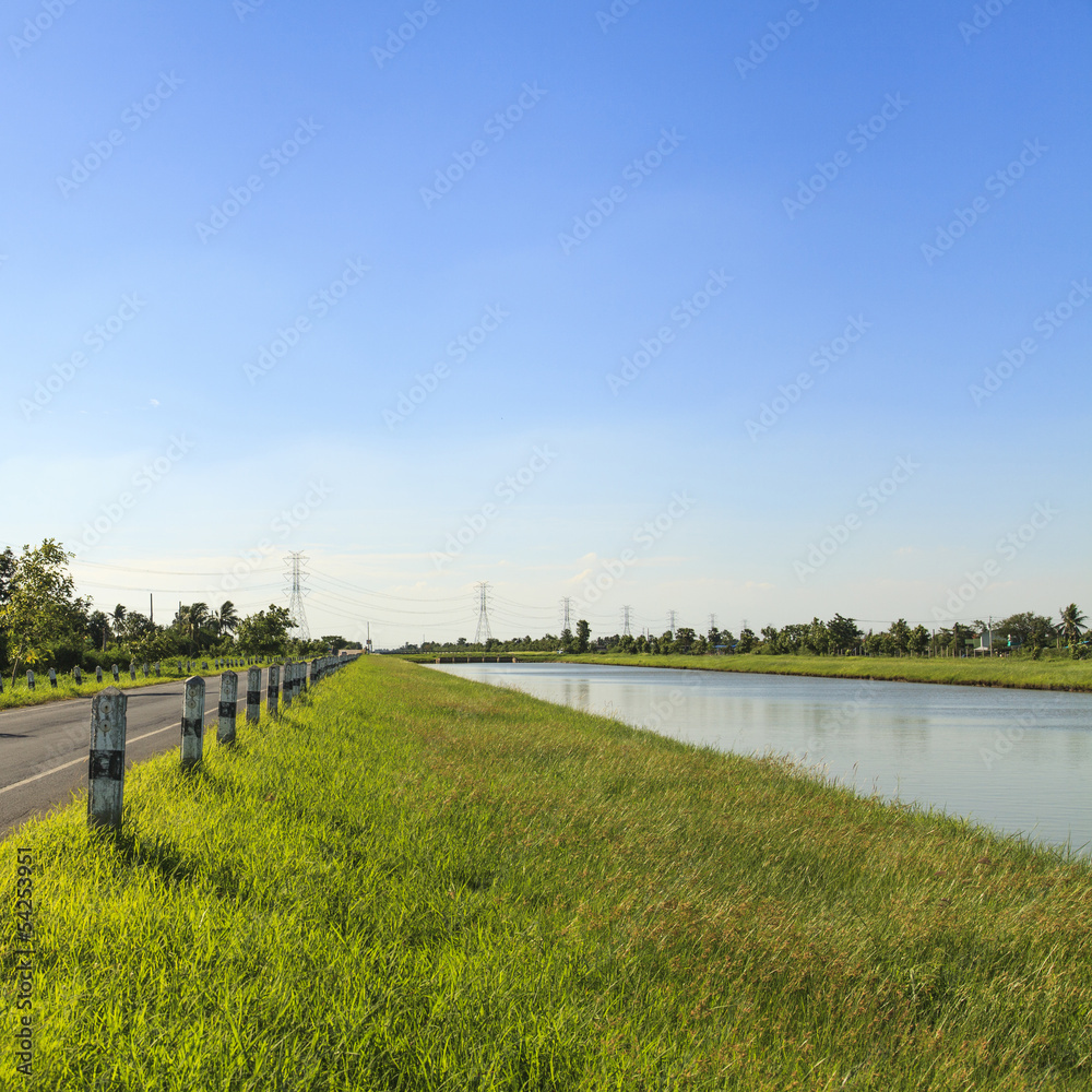 Summer landscape in the countryside with blue sky