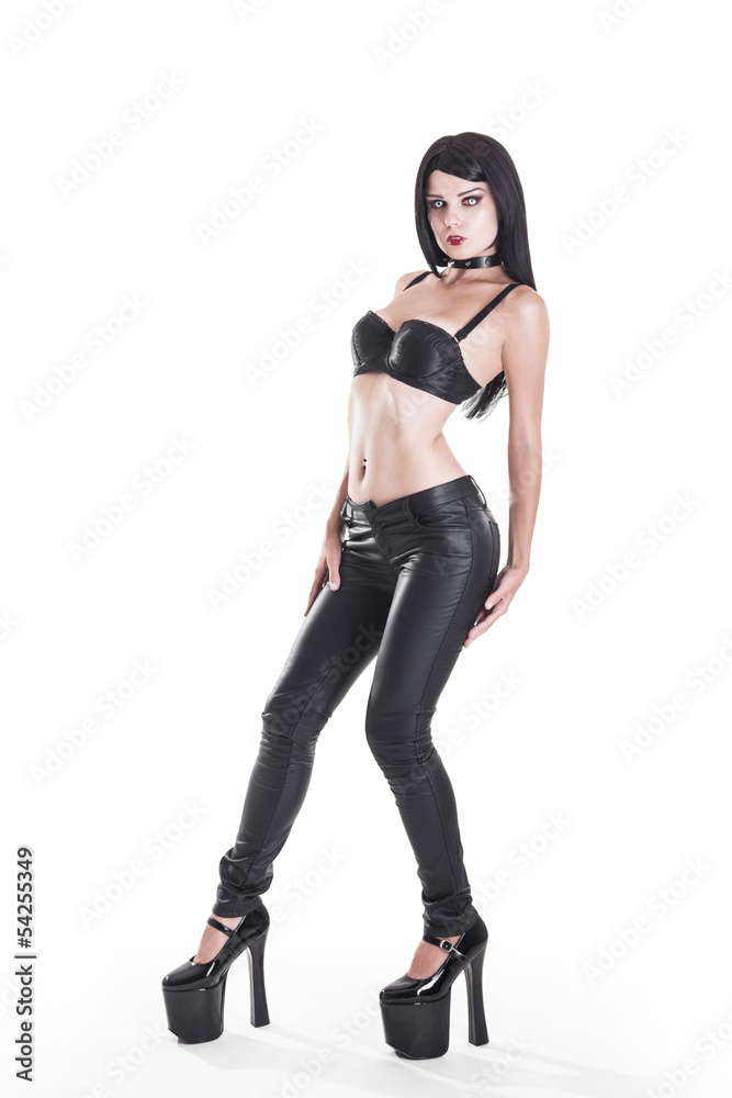 Sexy goth girl in leather pants Stock Photo | Adobe Stock