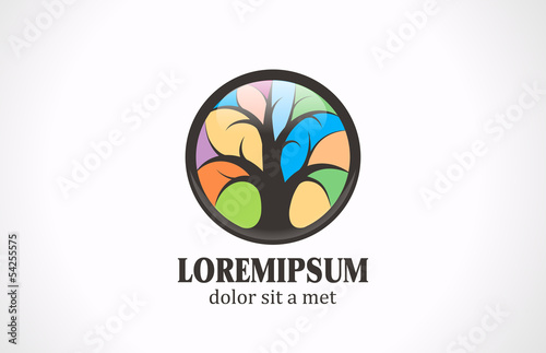 Colorful Tree vector logo design template. Stained glass style