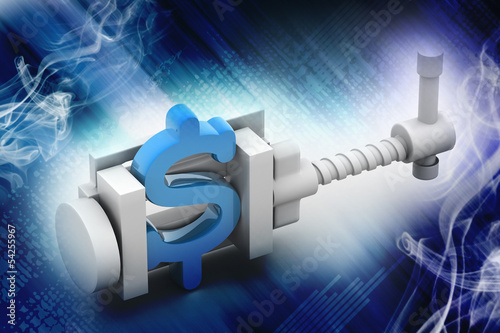 dollar symbol being squeezed in a vice