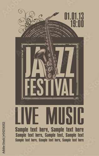 poster for the jazz festival with a saxophone and a vinyl record