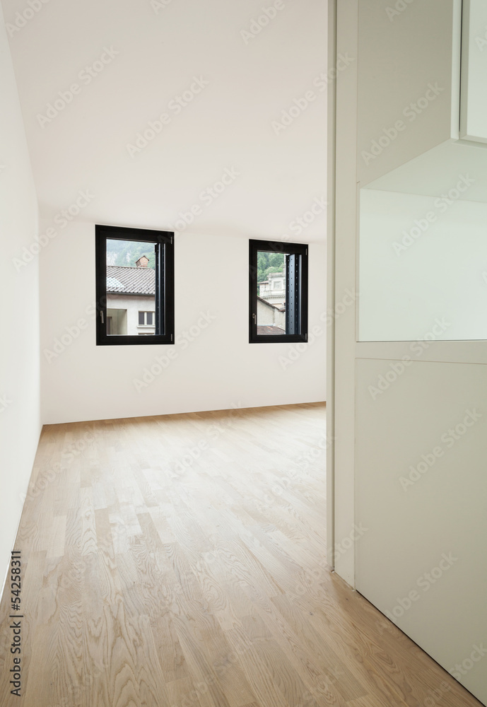 interior new house, empty room with windows