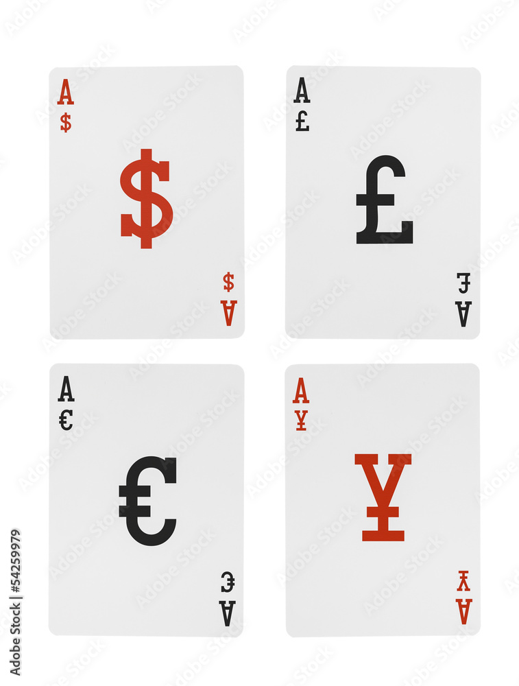 Foreign Exchange Playing Cards Aces Dollar Euro Pound Yen Symbol Foreign Exchange Playing Cards Aces Dollar Euro Pound Yen Symbol