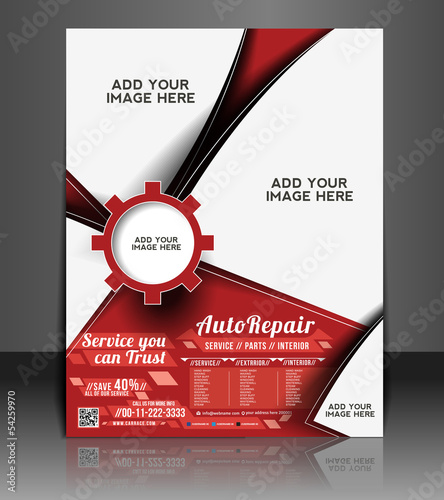 Vector Automobile Center Flyer, Magazine Cover & Poster Template