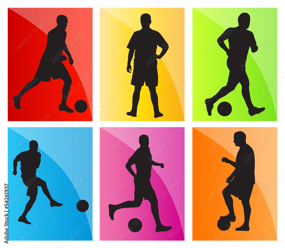 Fototapeta premium Soccer football player silhouette vector background set