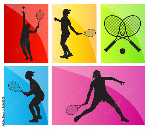 Tennis players silhouettes vector background set