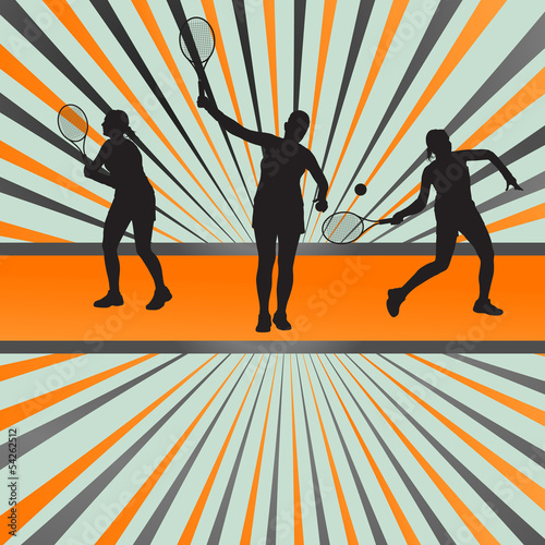 Tennis players silhouettes vector background
