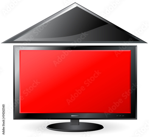 red TV house with plasma screen