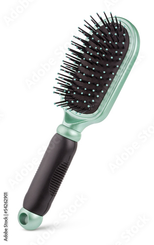 Plastic hairbrush isolated on white with clipping path