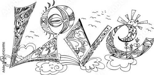 LOVE letters in the sky, sketchy doodle